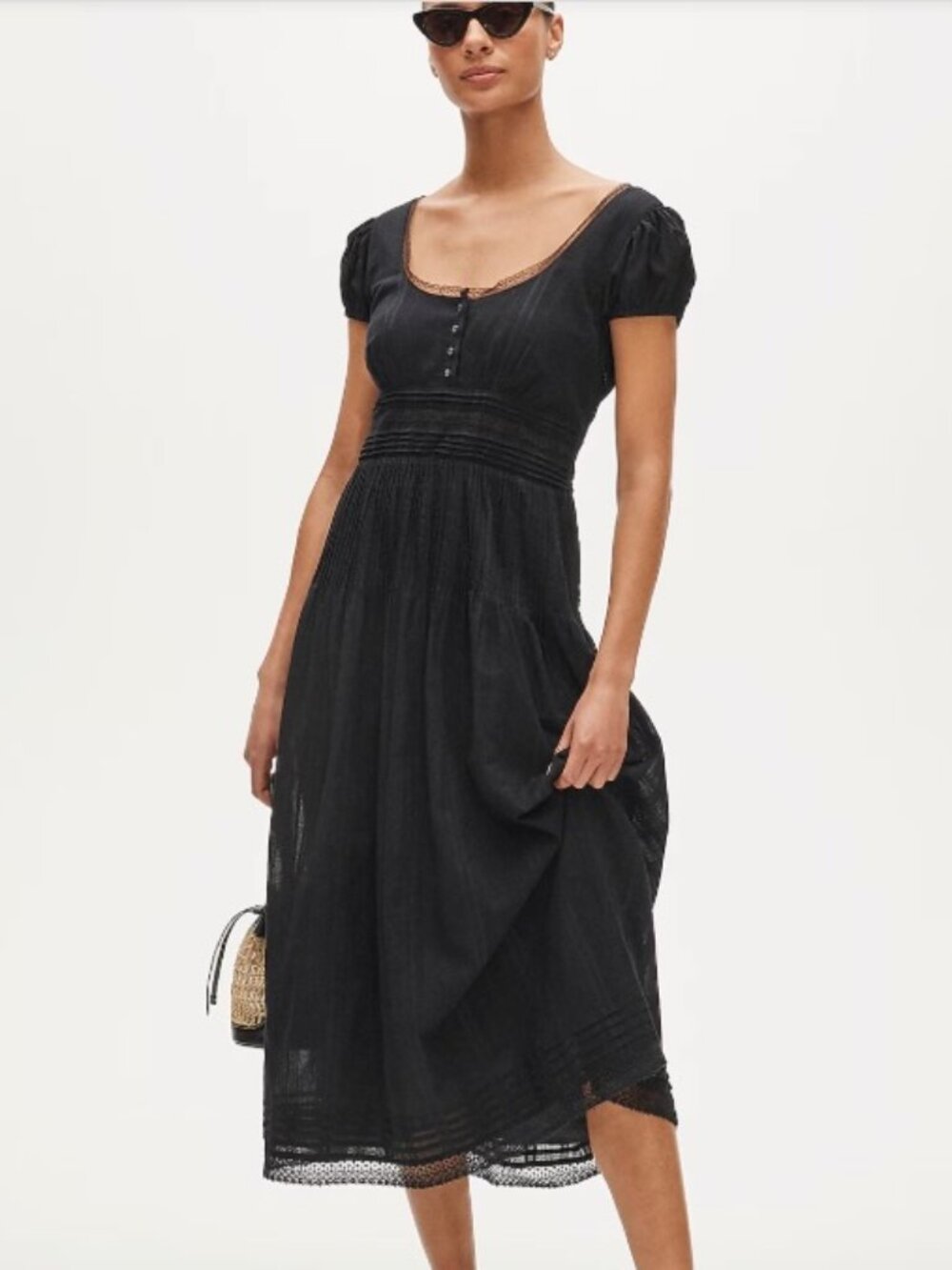 J CREW 8 Tall lace-trim pintuck midi dress in cotton dobby originally $188